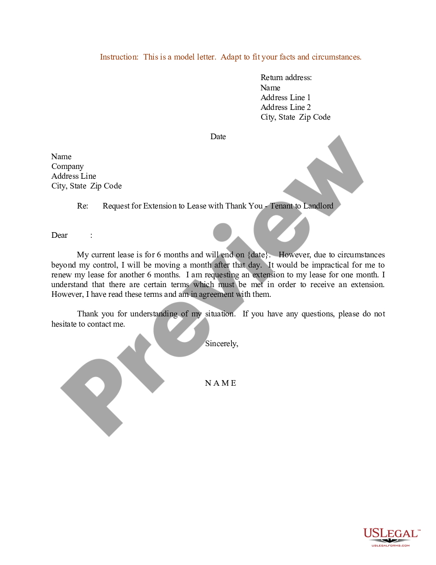 District of Columbia Sample Letter for Request for Extension to Lease