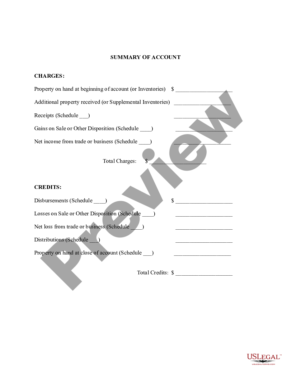 form Summary of Account for Inventory of Business preview