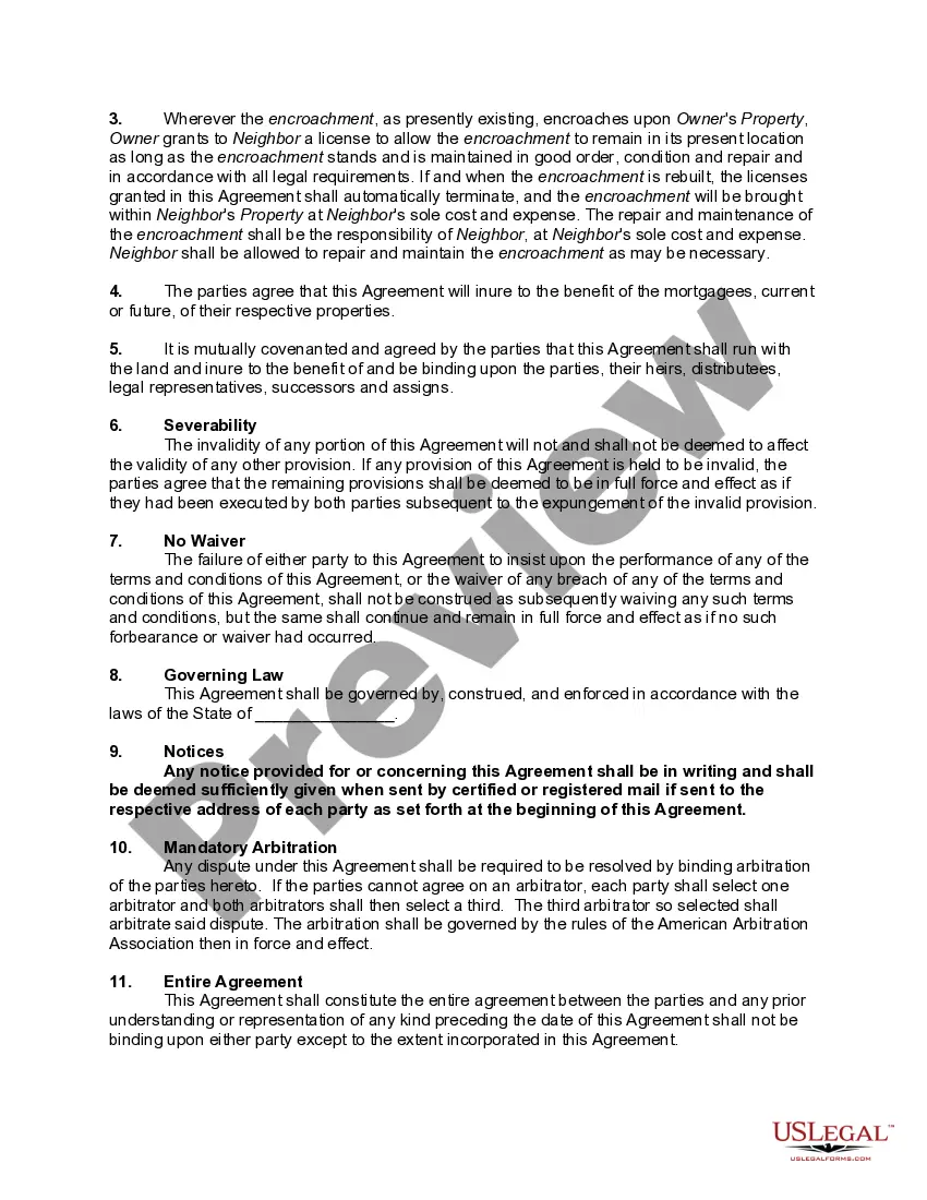 Get Boundary Line Agreement to Cure an Encroachment Preview Boundary Line Agreement to Cure an Encroachment