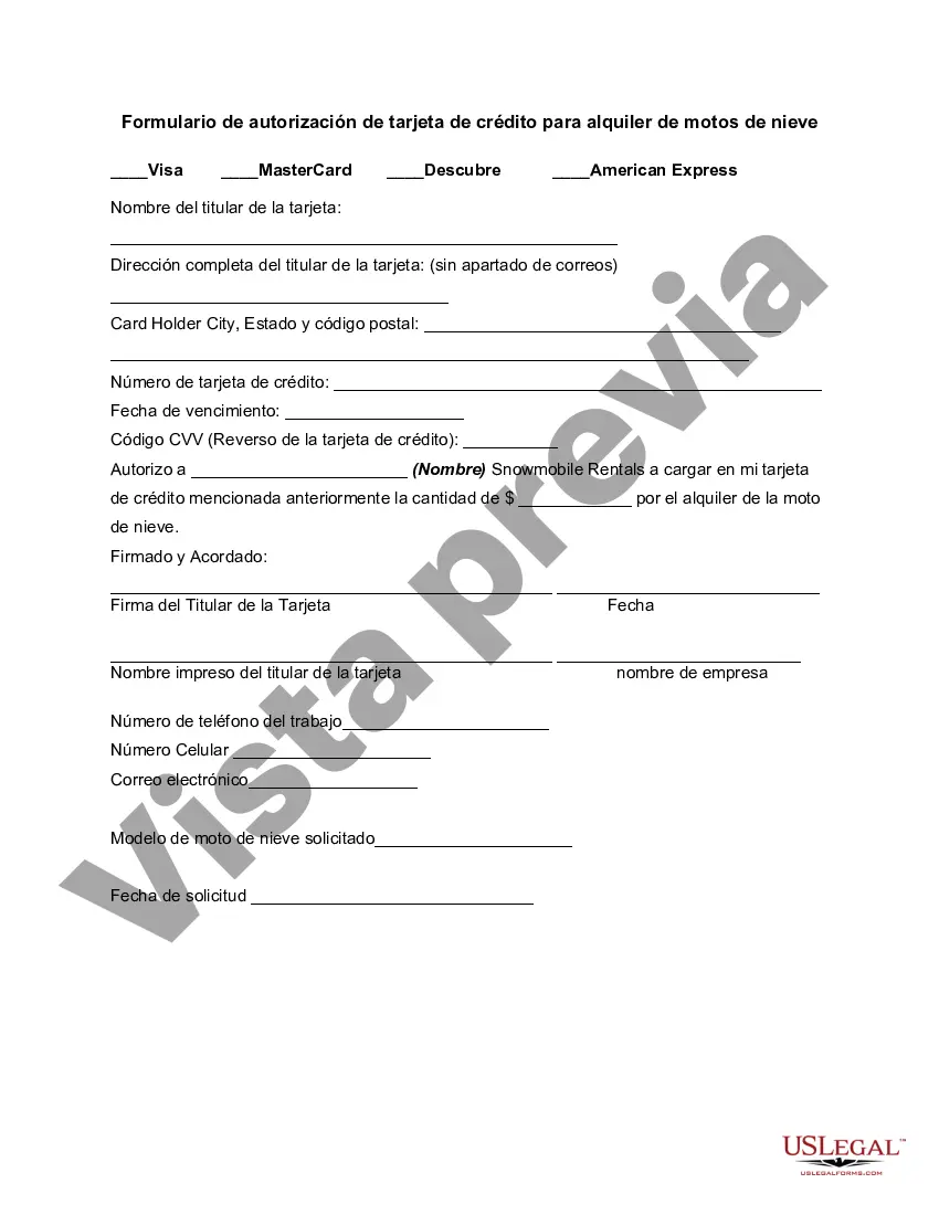 Preview Formulario de autorización de tarjeta de crédito para alquiler de motos de nieve