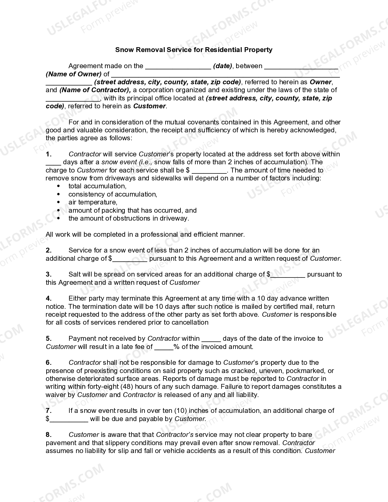 Virginia Snow Removal Service for Residential Property US Legal Forms