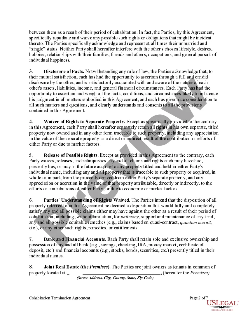 Preview Cohabitation Termination Agreement