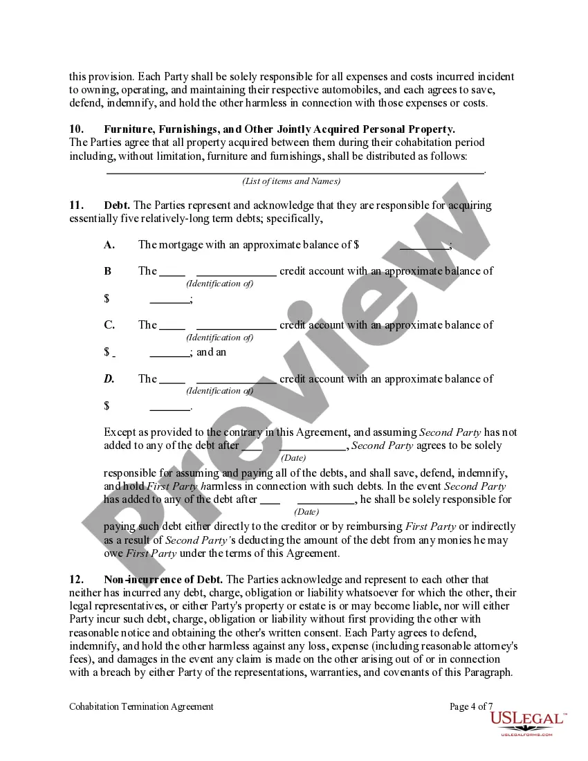 Preview Cohabitation Termination Agreement
