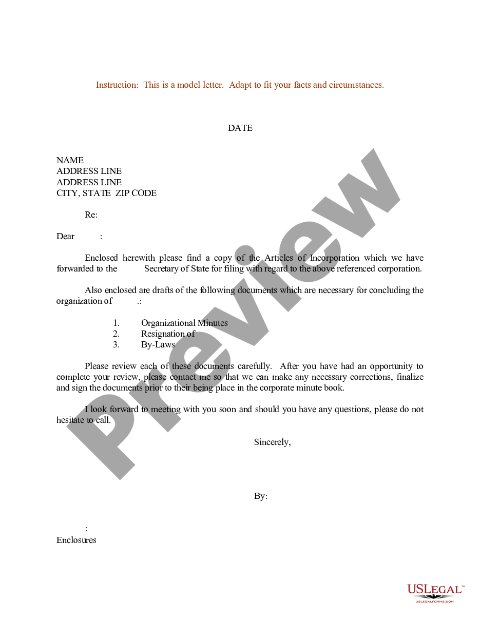 form Sample Letter regarding Copy of Articles of Incorporation preview