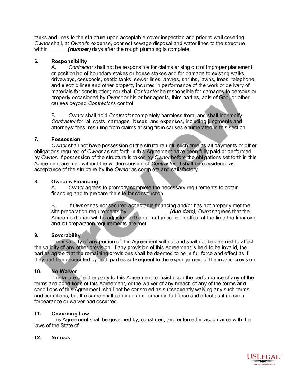 page 1 Contract or Agreement for the Construction of a Residence or Home preview