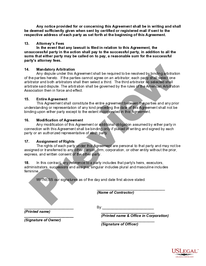Contract or Agreement for the Construction of a Residence ...