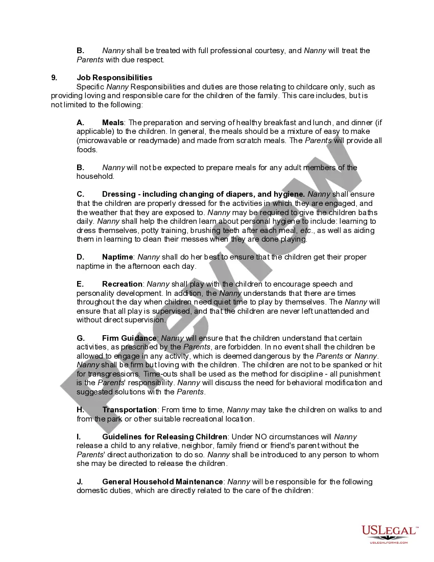 Preview Nanny Child Care Agreement with Probationary Period