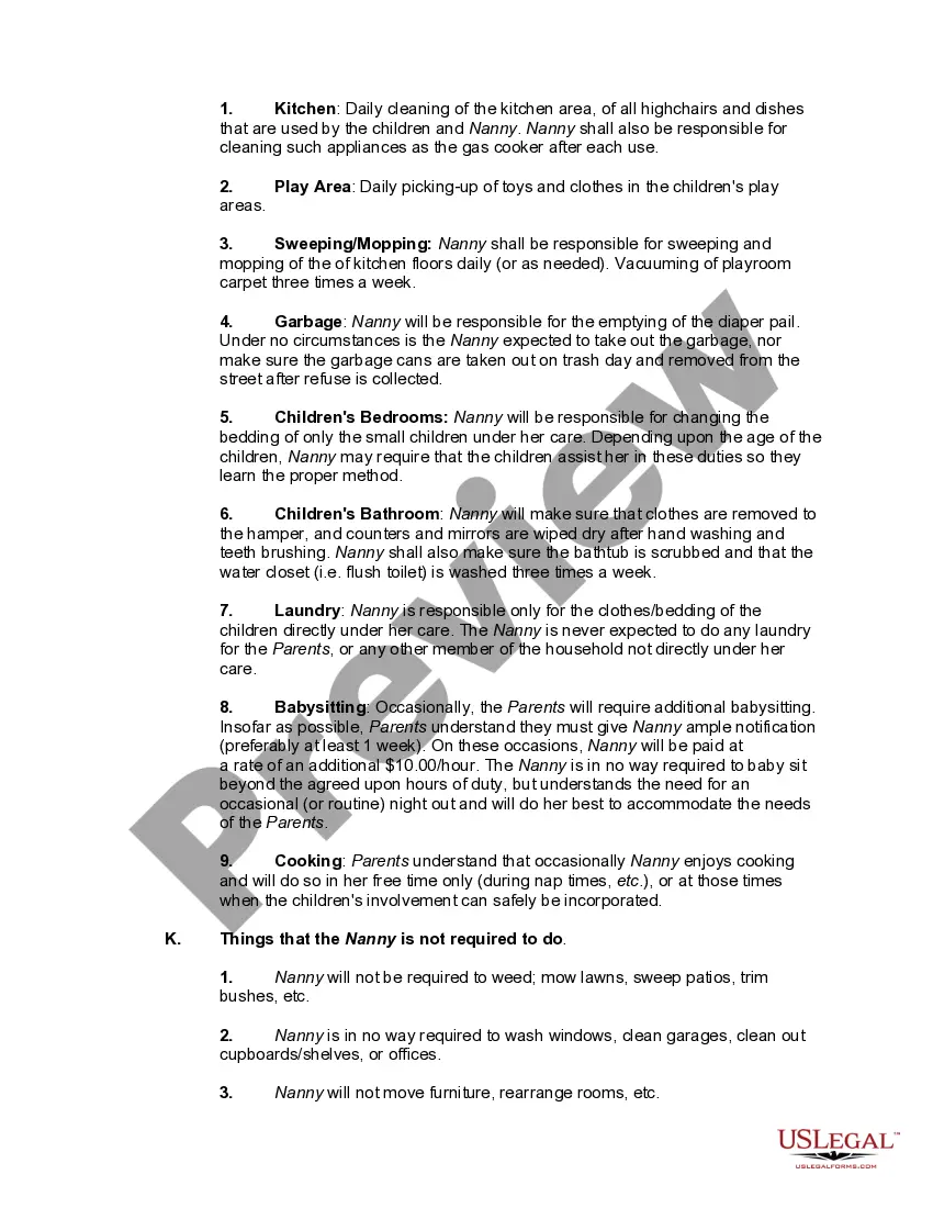 Preview Nanny Child Care Agreement with Probationary Period