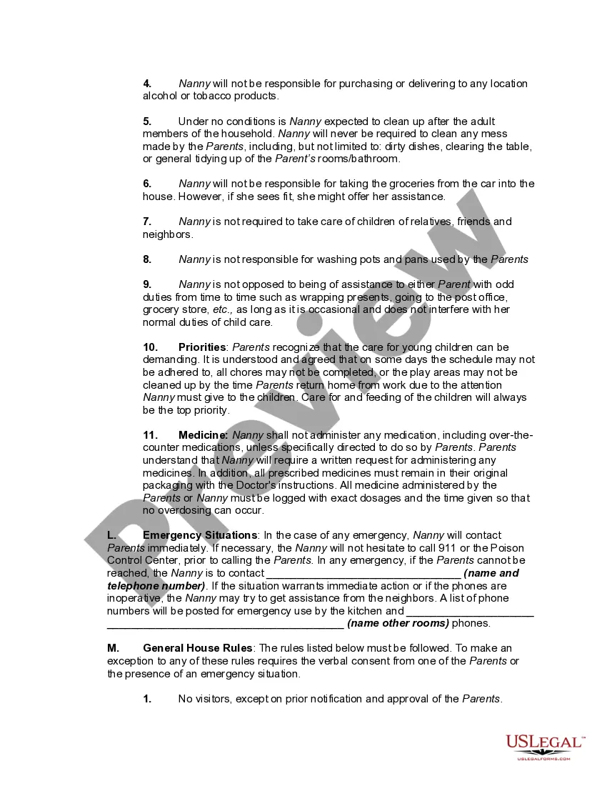 Preview Nanny Child Care Agreement with Probationary Period