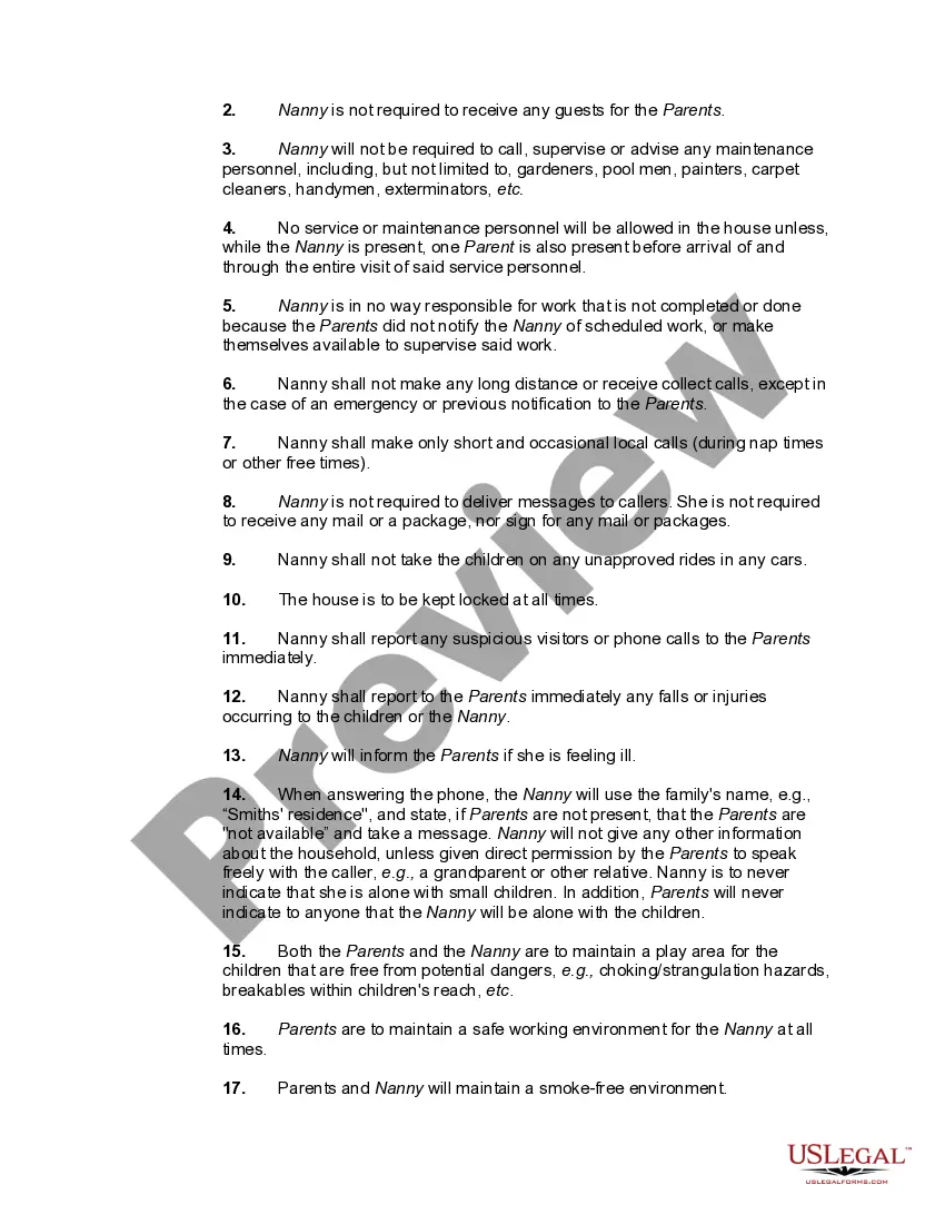 Preview Nanny Child Care Agreement with Probationary Period