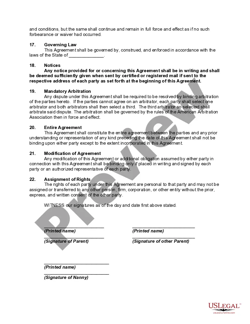 Preview Nanny Child Care Agreement with Probationary Period