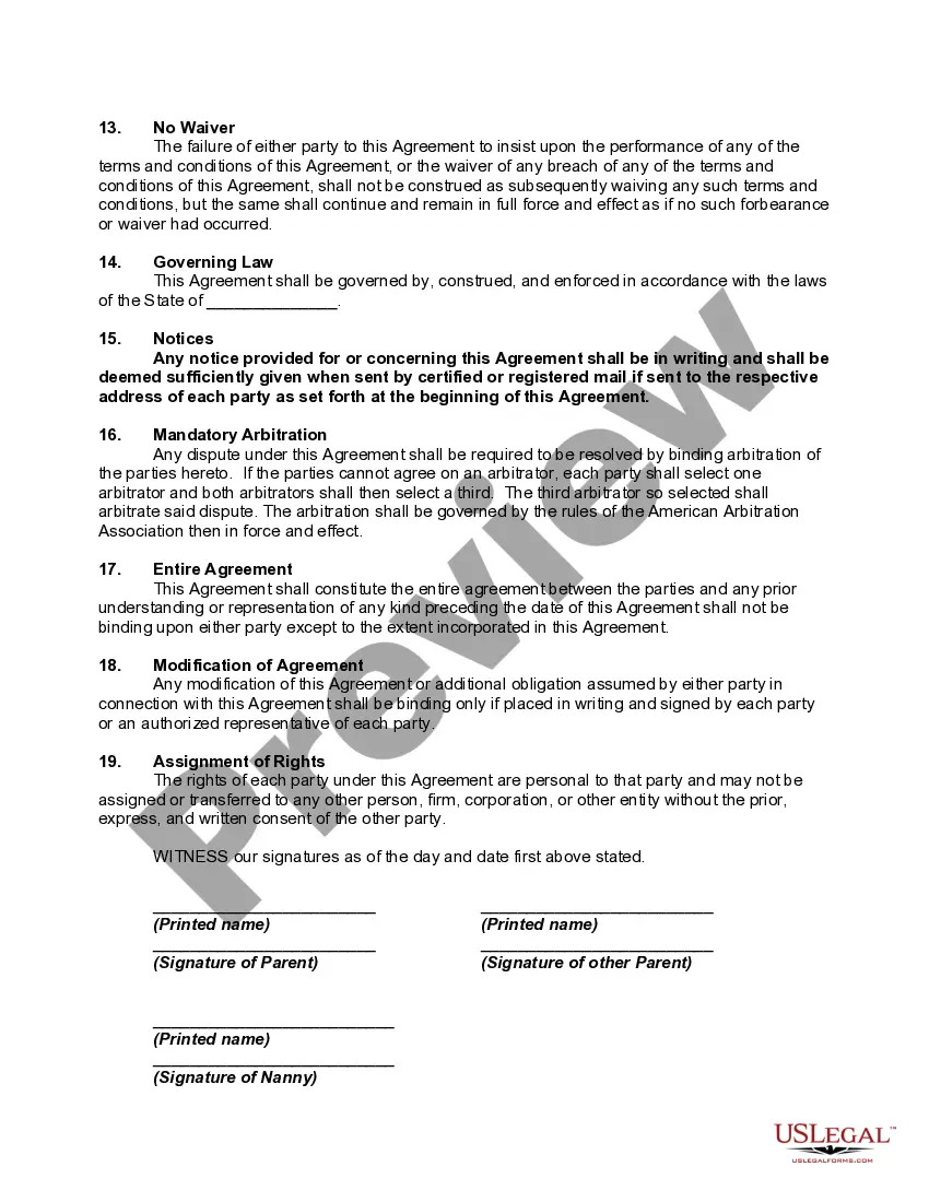 Get Nanny Contract Preview Nanny Contract