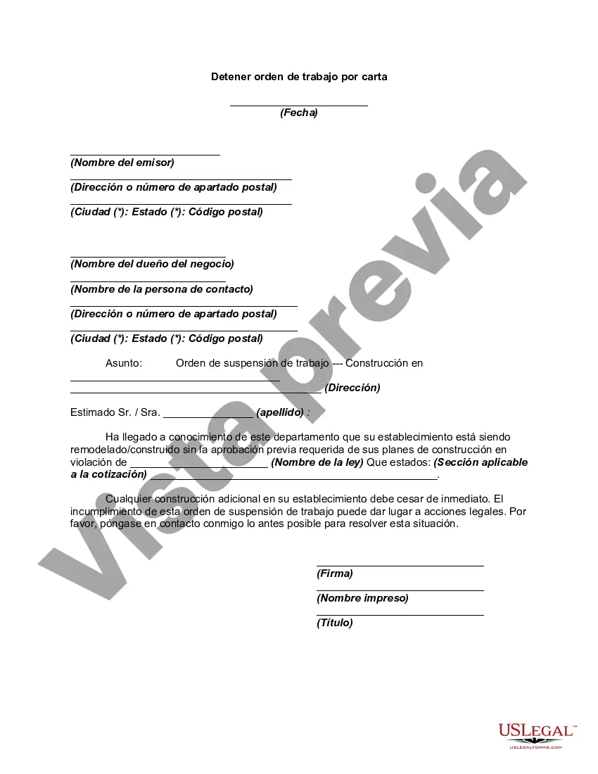 Preview Detener orden de trabajo por carta