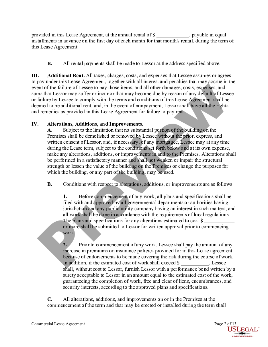 page 1 Commercial Lease Agreement with Option to Renew and Right to Make Alterations preview