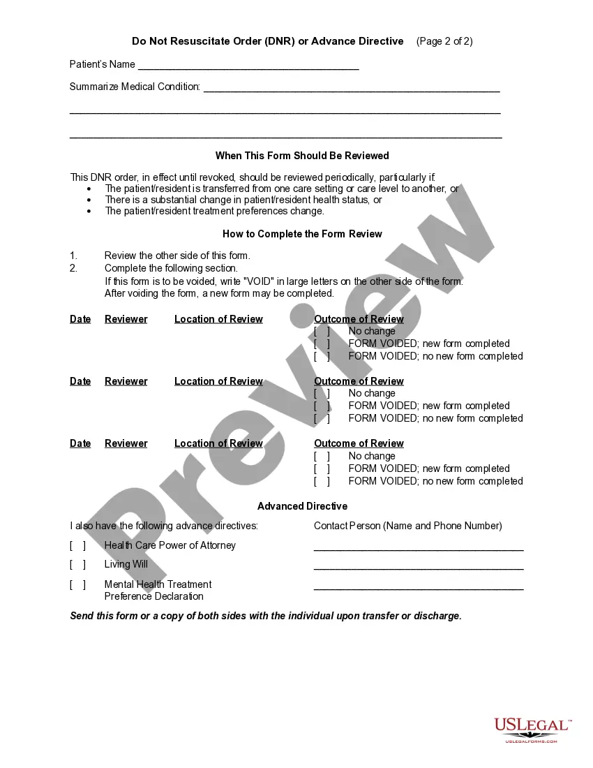 Get Do Not Resuscitate Order - DNR or Advance Directive Preview Do Not Resuscitate Order - DNR or Advance Directive