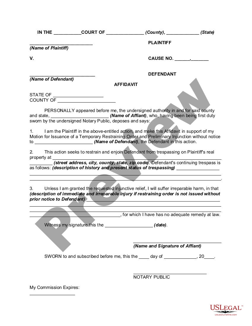 Affidavit Claiming Irreparable Harm in Support of a Motion for ...