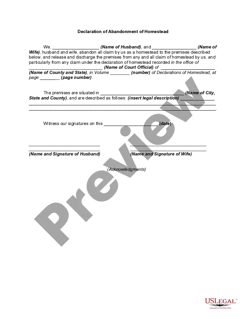 Get Declaration of Abandonment of Homestead Preview Declaration of Abandonment of Homestead