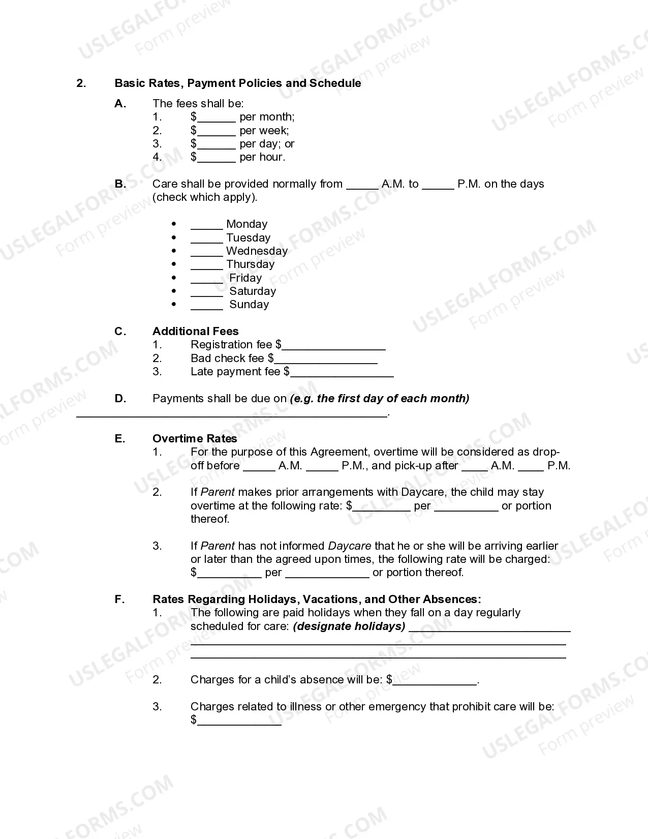 Preview Daycare or Child Care Agreement with Medical Treatment Authorization