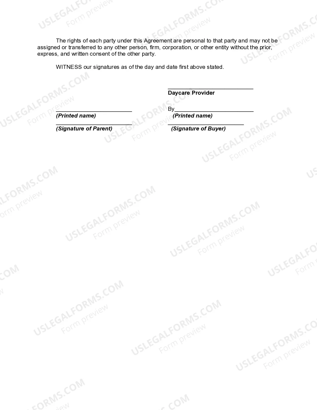 Preview Daycare or Child Care Agreement with Medical Treatment Authorization