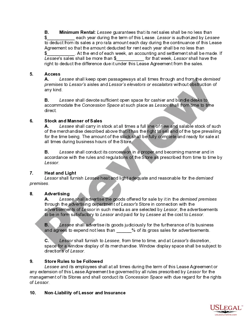 Get Lease of Concession Space in Department Store Preview Lease of Concession Space in Department Store