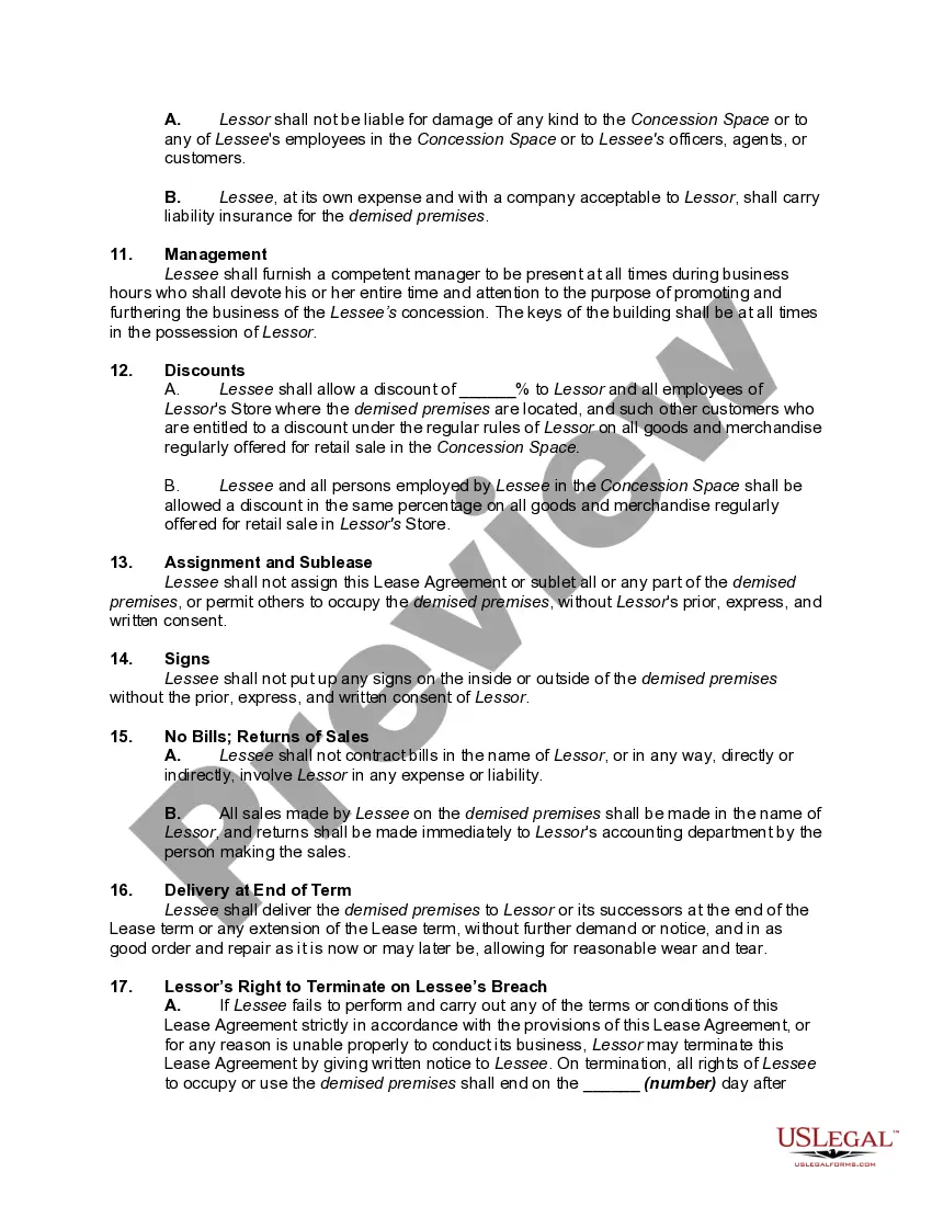 Get Lease of Concession Space in Department Store Preview Lease of Concession Space in Department Store