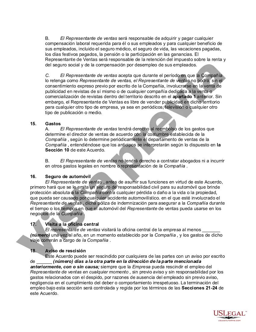 Preview Acuerdo entre representante de ventas y revista para vender publicidad