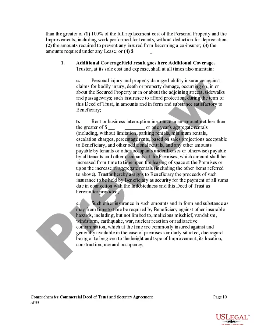 Preview Comprehensive Commercial Deed of Trust and Security Agreement