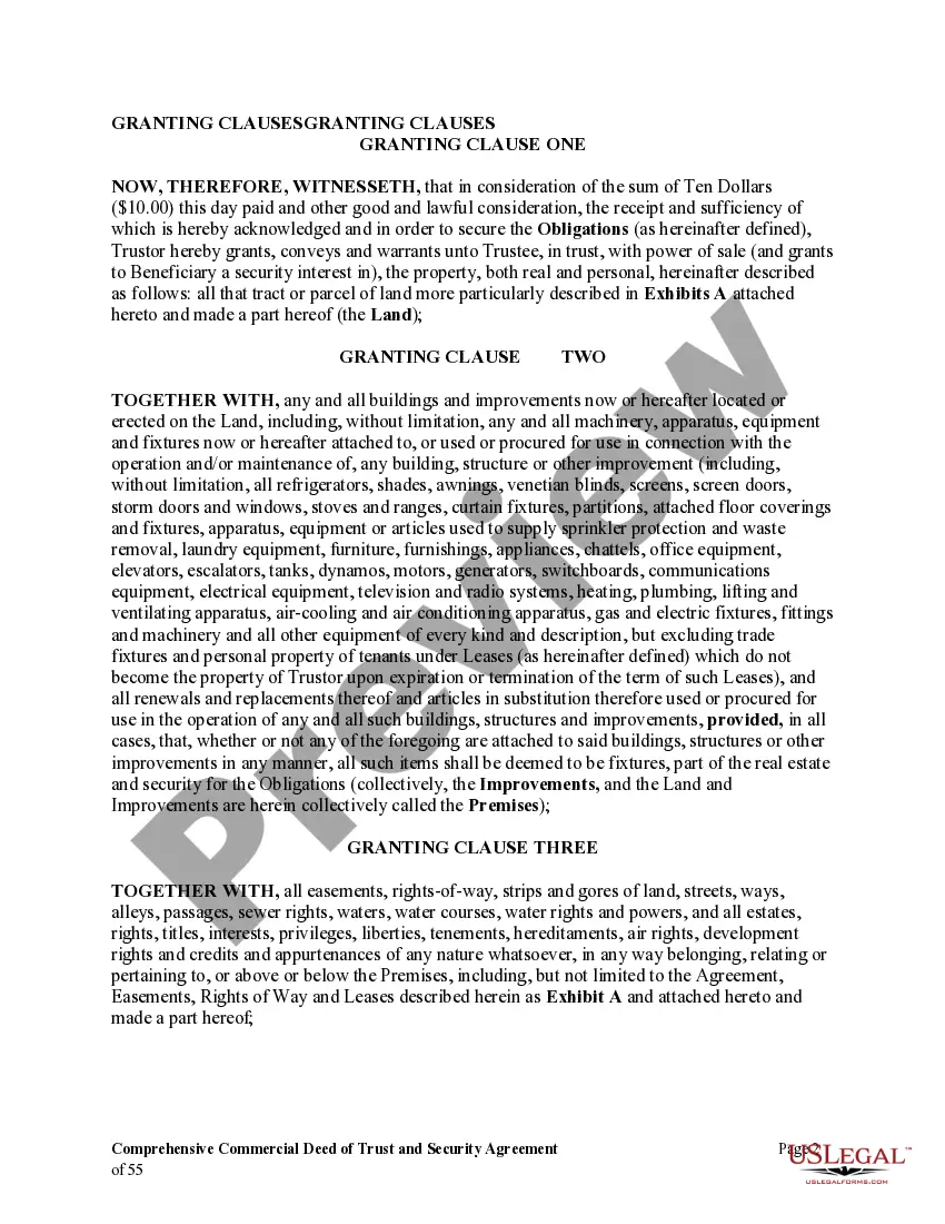 Preview Comprehensive Commercial Deed of Trust and Security Agreement