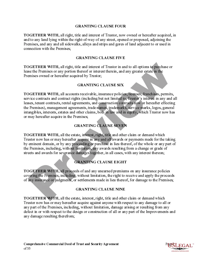 Preview Comprehensive Commercial Deed of Trust and Security Agreement