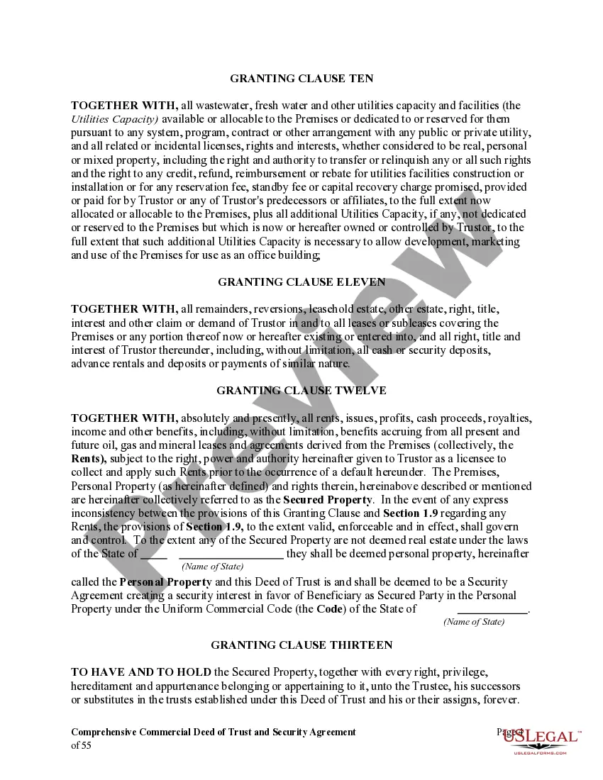 Preview Comprehensive Commercial Deed of Trust and Security Agreement