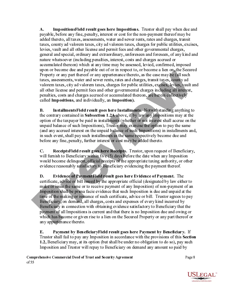 Preview Comprehensive Commercial Deed of Trust and Security Agreement