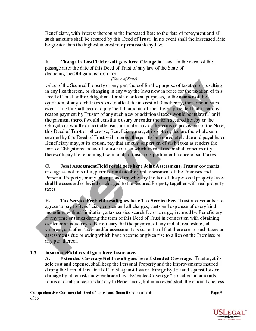 Preview Comprehensive Commercial Deed of Trust and Security Agreement