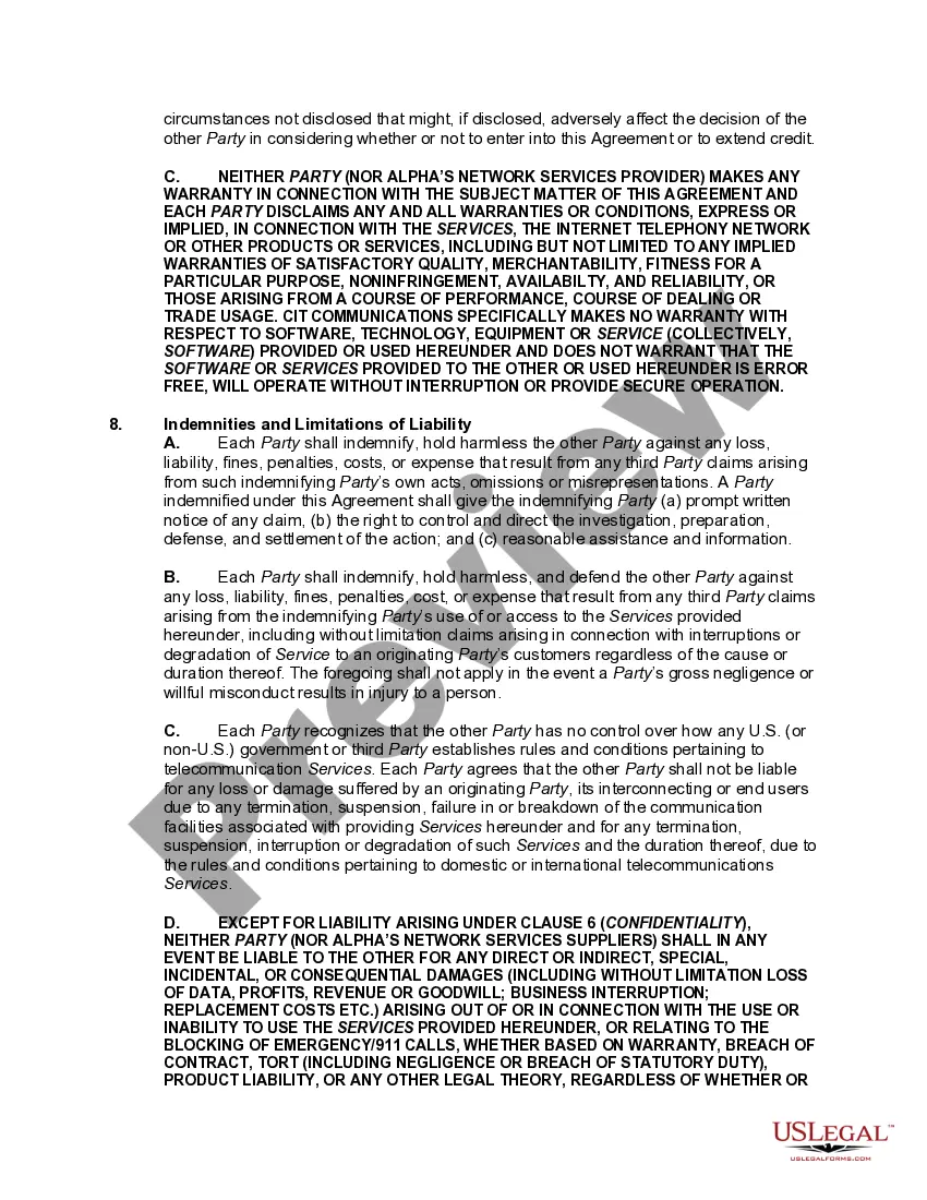 Preview Reciprocal Services Agreement Regarding Communication Routing Services