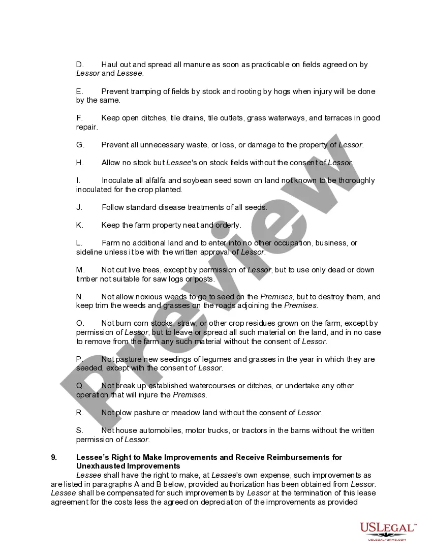Preview Farm Lease or Rental with Right to Make Improvements and Receive Reimbursements