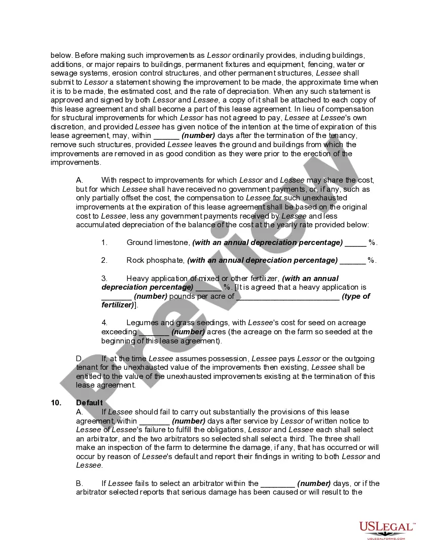 Preview Farm Lease or Rental with Right to Make Improvements and Receive Reimbursements