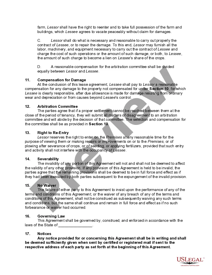 Preview Farm Lease or Rental with Right to Make Improvements and Receive Reimbursements