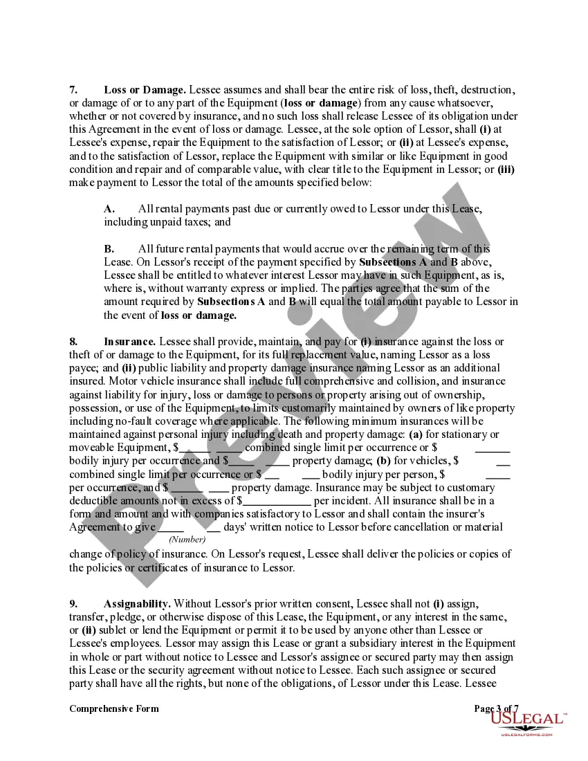 Get Comprehensive Form of Equipment Lease Agreement Preview Comprehensive Form of Equipment Lease Agreement