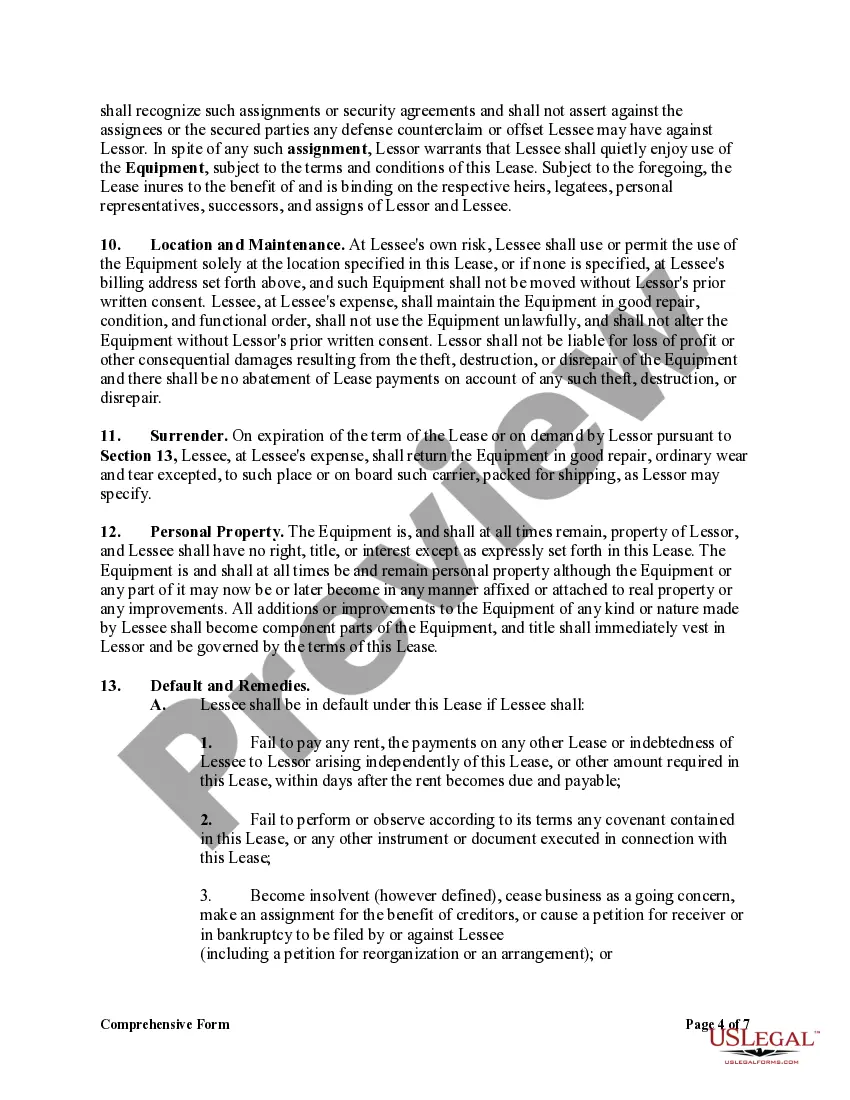 Get Comprehensive Form of Equipment Lease Agreement Preview Comprehensive Form of Equipment Lease Agreement