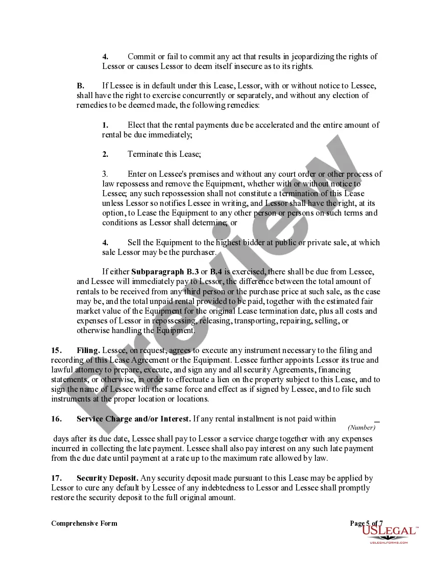 Get Comprehensive Form of Equipment Lease Agreement Preview Comprehensive Form of Equipment Lease Agreement