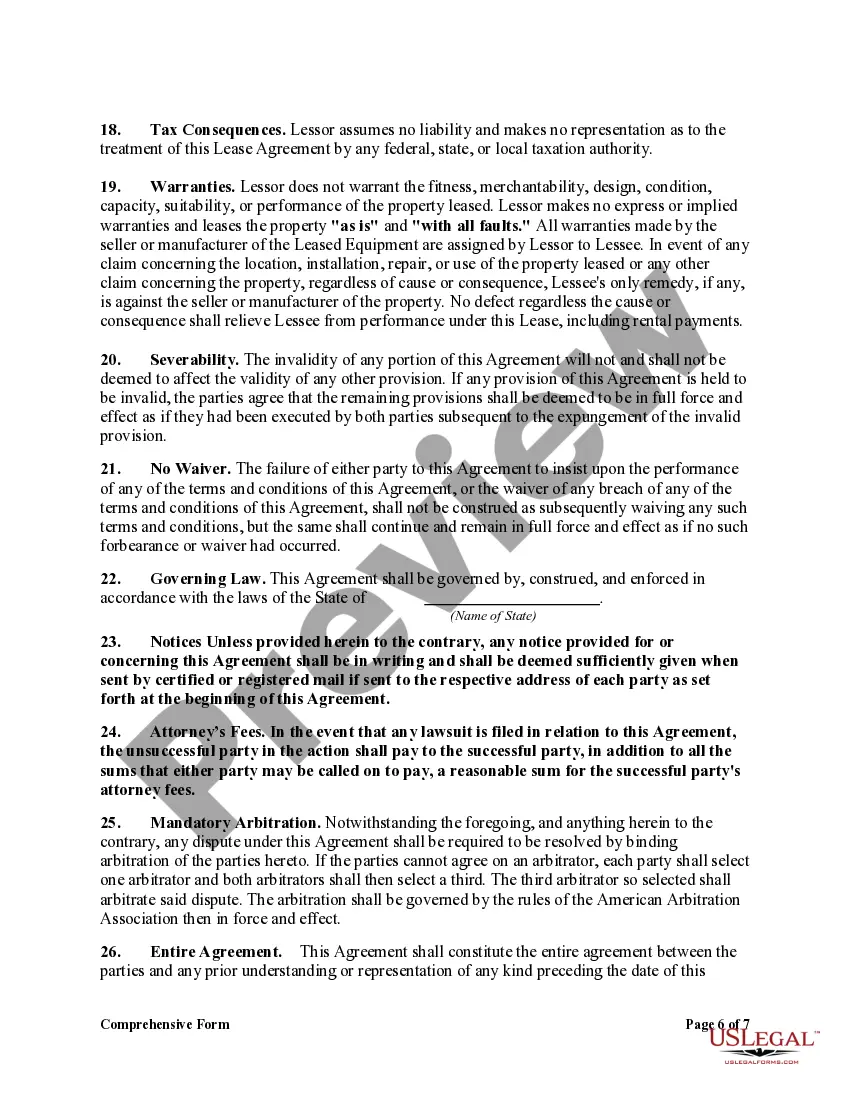 Get Comprehensive Form of Equipment Lease Agreement Preview Comprehensive Form of Equipment Lease Agreement