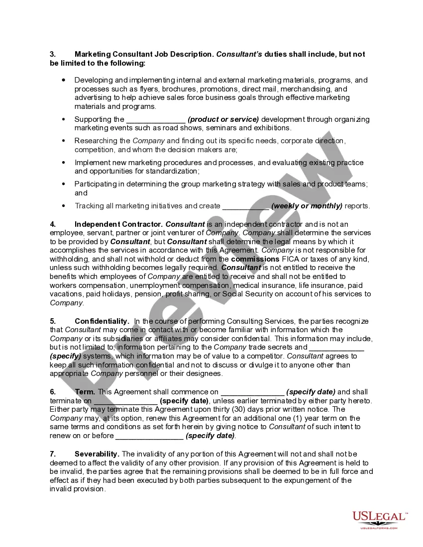 Get Marketing Consultant Agreement - Self-Employed Preview Marketing Consultant Agreement - Self-Employed