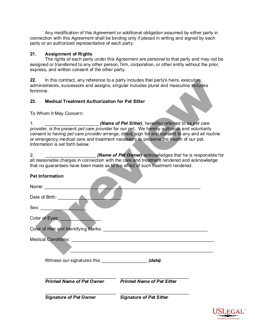 Pet Sitting Agreement with Pet Sitter SelfEmployed Pet Sitting