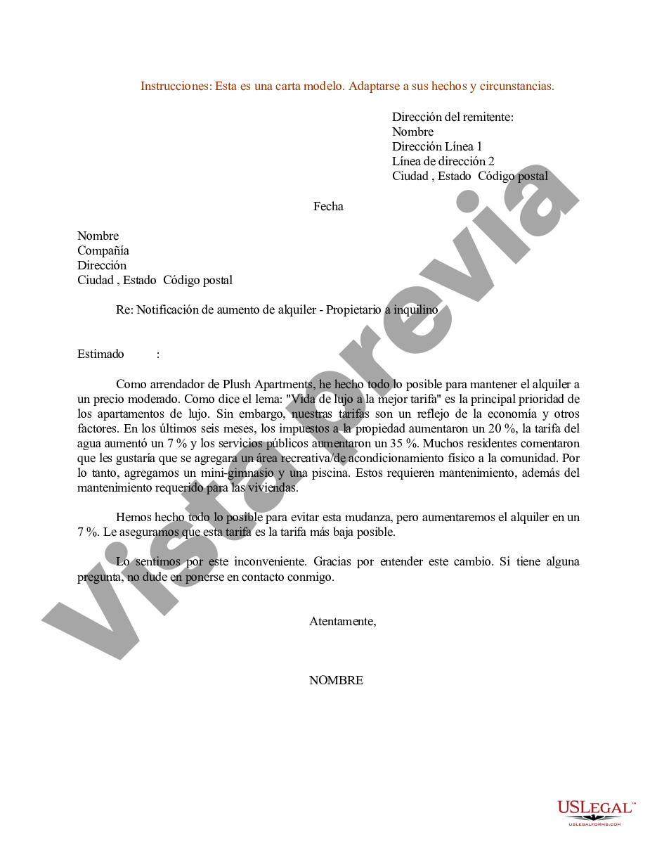 Kansas Ejemplo De Carta De Notificación De Aumento De Alquiler Del Propietario Al Inquilino 9286