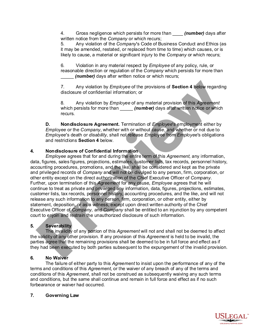 Washington Employment Agreement with Chief Operating Officer of Retail ...