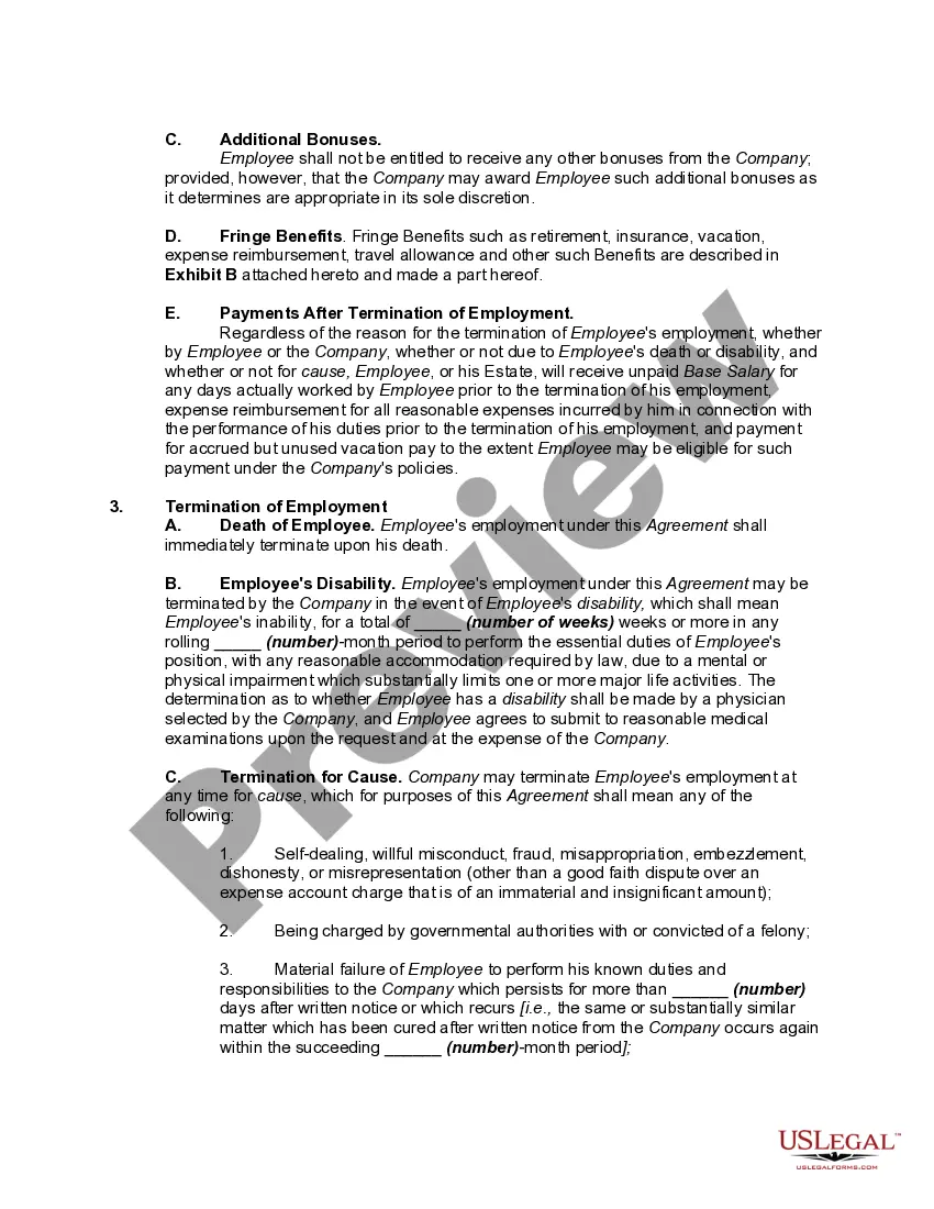 Preview Employment Agreement with Chief Operating Officer of Retail Grocery Stores