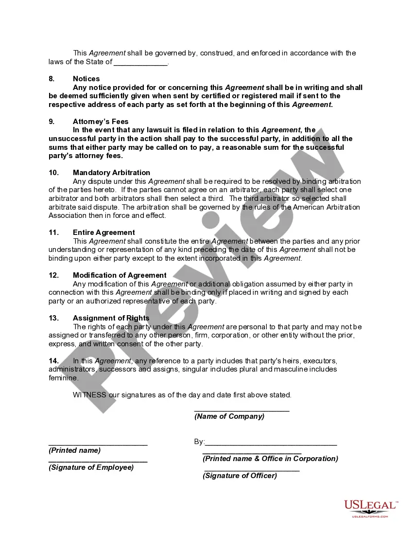 Preview Employment Agreement with Chief Operating Officer of Retail Grocery Stores