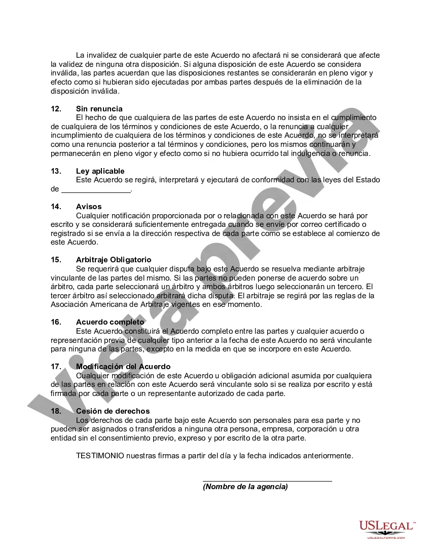 Preview Acuerdo de contratista independiente entre la agencia de acompañantes y acompañantes
