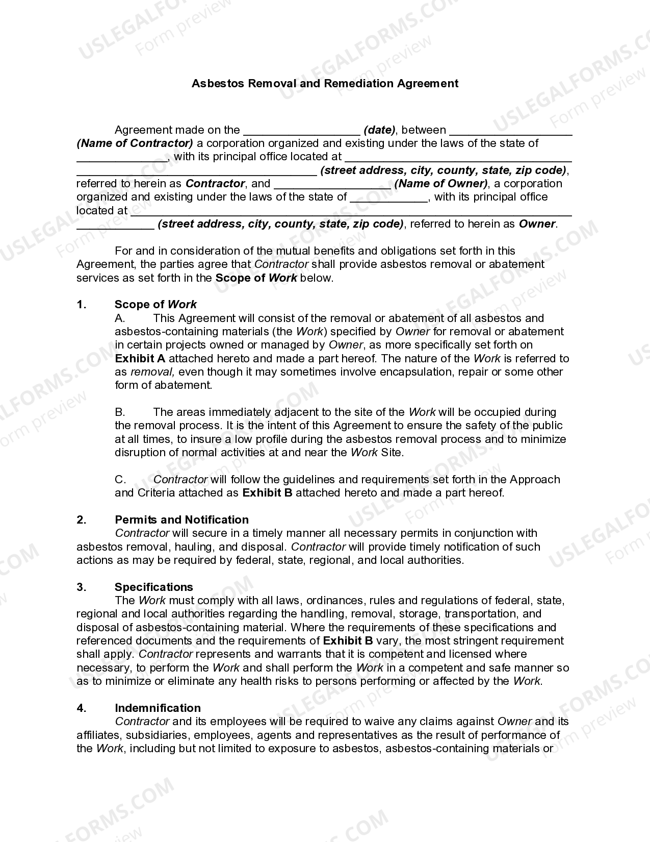 Asbestos Removal and Remediation Agreement Asbestos Agreement US