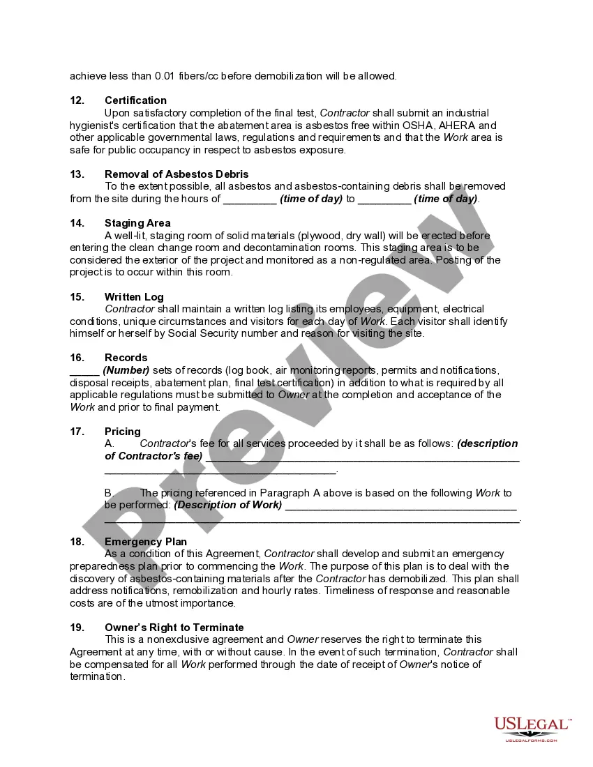 Preview Asbestos Removal and Remediation Agreement