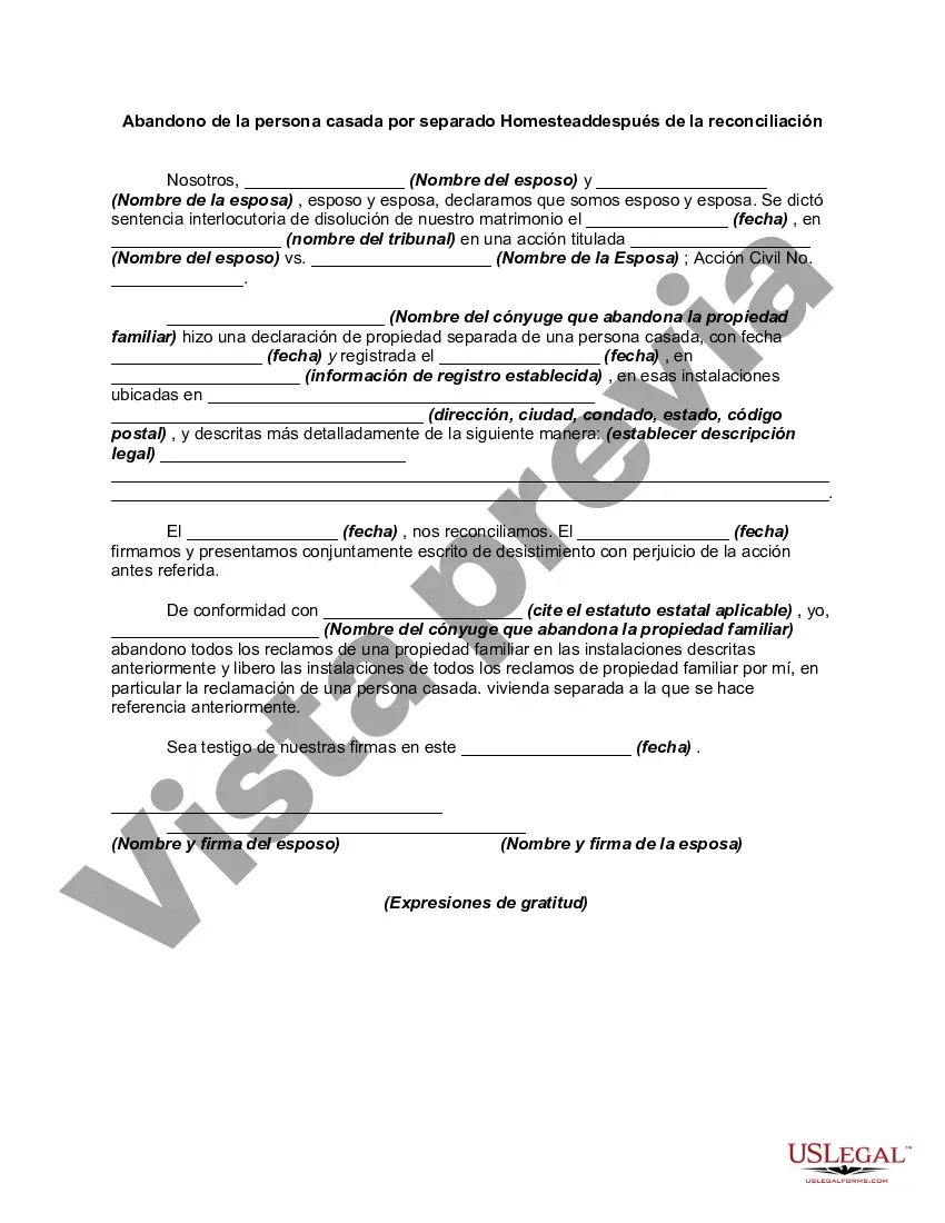 Preview Abandono de la propiedad separada de una persona casada después de la reconciliación